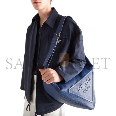 PRADA LEATHER TRIANGLE SHOULDER BAG LARGE BLUETTE 2VY007 (60*30cm) 